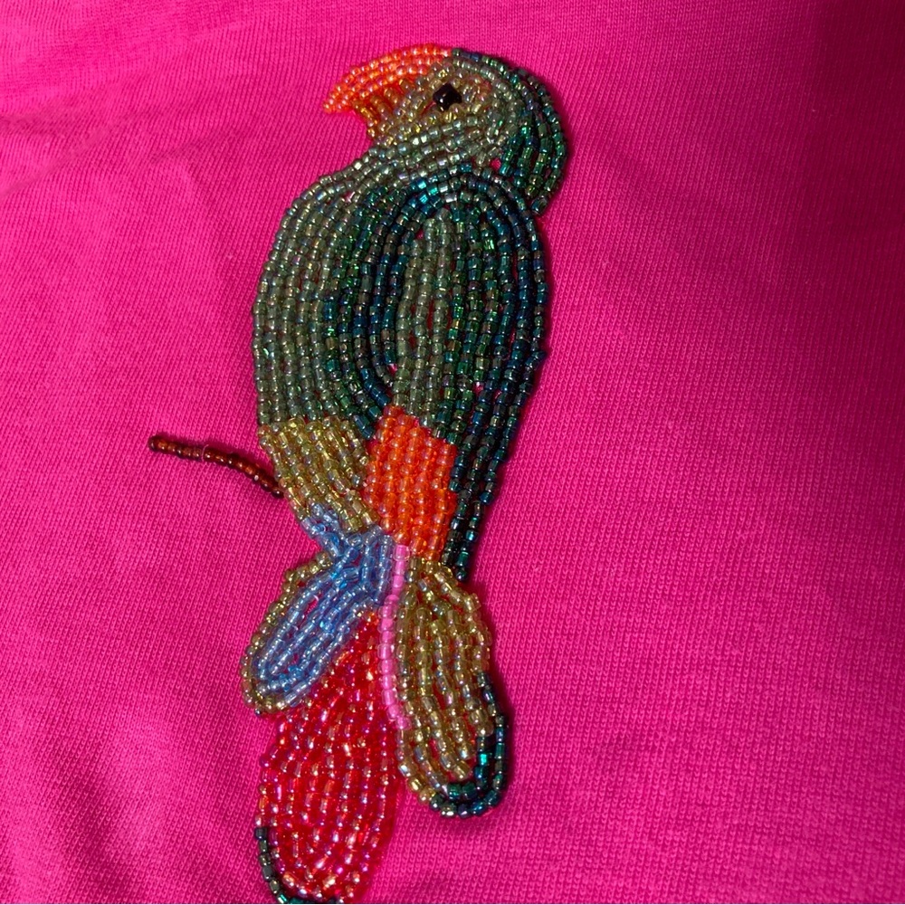 Quacker Factory Pink Cotton Short Sleeve Tee with Beaded Parrot - Picture 9 of 16
